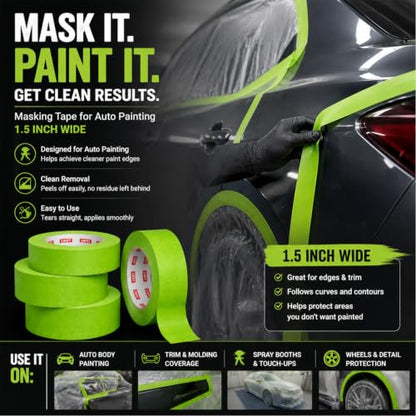 SWRT Green Painters Tape 1.5 Inch x 55 Yards, 4 Rolls, Clean Removal