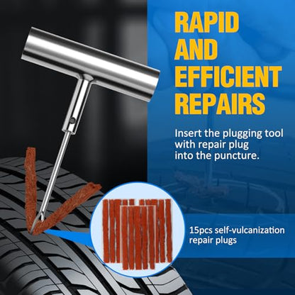 BETOOLL Universal Tire Repair Kit, Heavy Duty 22 Pcs Emergency Tire Plug Kit, for car Motorcycle, Truck, ARB，ATV, Tractor, RV, SUV, Trailer - size: 07- 22pcs (Blue)