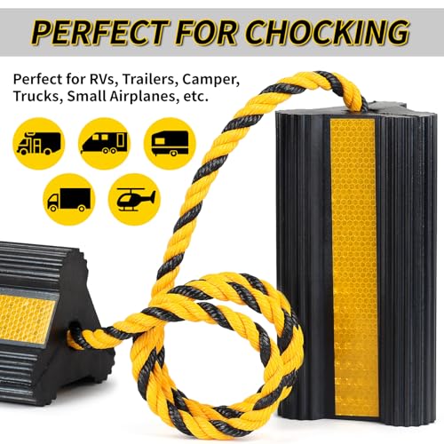OULEME Heavy Duty Rubber Wheel Chocks with Rope & Reflective Strips - style: with Rope (1 pair)