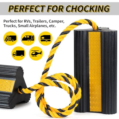 OULEME Heavy Duty Rubber Wheel Chocks with Rope & Reflective Strips - style: with Rope (1 pair)
