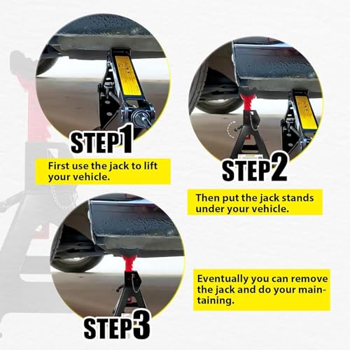 YATOINTO Jack Stands 3 Ton (6,600 LBs) with Double Pin Locking, Car Jack Stand 11.22"-16.54" Adjustable with Rubber Pads, Jack Stands for Trucks,Home,Garage, SUV, Pickup,Car,UTV/ATV,1 Pair - color: Black+Red, size: 3 Ton Double Pin Locking with Rubber Pad