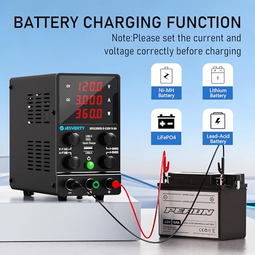 DC Power Supply Variable, 0-120V 0-3A Adjustable Switching DC Regulated Bench Power Supply with 20W USB & Type-C Quick-Charge, Encoder Knob, Reverse Polarity Protection - SPS-12003S - color: SPS-S(Encoder Knob), size: 120V 3A