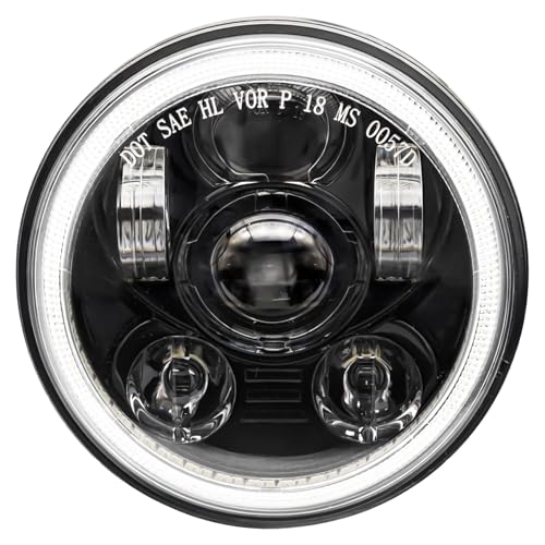 5-3/4 5.75 inch LED Headlight Halo DRL Compatible with Harley Davidson Dyna Sportster Iron 883 1200 Low Rider XLH883 Super Glide Softail Custom XLH1200 Forty-Eight SuperLow(Black) - color: Black Halo
