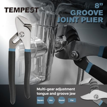 TEMPEST 7-Piece Utility Pliers Set – 8" Groove Joint Plier, 8"/6" Slip Joint, 7" Linesman, 6" Diagonal, 6" & Mini Long Nose, Carbon Steel, Anti-Slip Double-Dipped Handle for Home, DIY, Automotive