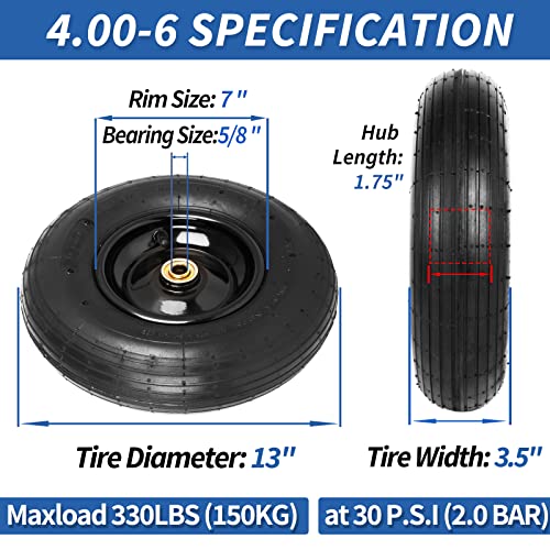 GICOOL 4.00-6 Pneumatic Tire and Wheel, for Wheelbarrows Graden Cart - color: Black
