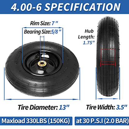 GICOOL 4.00-6 Pneumatic Tire and Wheel, for Wheelbarrows Graden Cart - color: Black