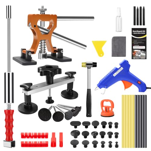 Dent Puller Kit - Paintless Dent Removal Tool with 100W Hot Glue Gun 10 Glue Sticks and 2-in-1 Slide Hammer T-Bar - for Car Body Repair Hail Damage Door Dings and Small Suction Cup - color: Black 01