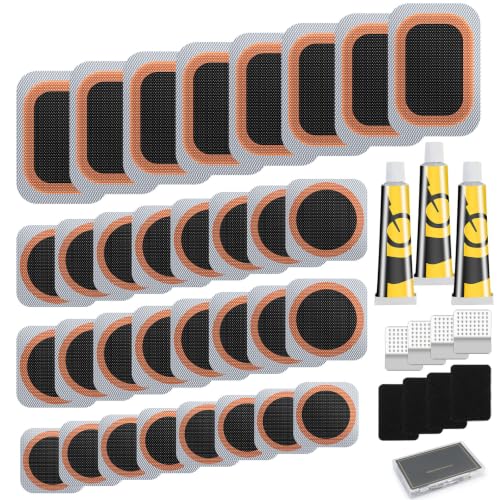Bike Tire Repair Kit - Bycicle Inner Tube Puncture Patch Kits with 32PCS Vulcanizing Patches,Metal Rasp, for Motorcycle BMX Cycling MTB Road Mountain Bicycle