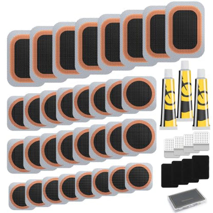 Bike Tire Repair Kit - Bycicle Inner Tube Puncture Patch Kits with 32PCS Vulcanizing Patches,Metal Rasp, for Motorcycle BMX Cycling MTB Road Mountain Bicycle