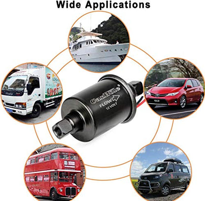 CarBole 12v Universal Electric Fuel Pump 5-9 PSI 30GPH Gasoline and Diesel Fuel Transfer Pump for Carburetor Engine E8012S E8016S EP12S FD0002 (Black)