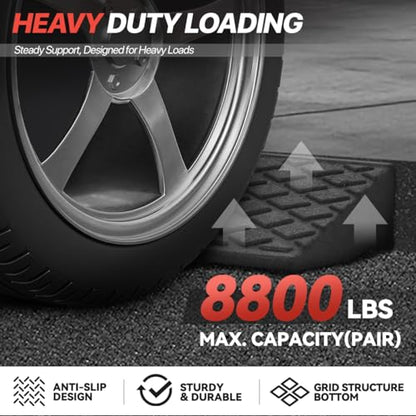 2" Rise Rubber Curb Ramp for Forklift, Driveway Sidewalk, Heavy Duty Car - size: Overall dimensions of 38.6''L x 5.9''W x 2''H