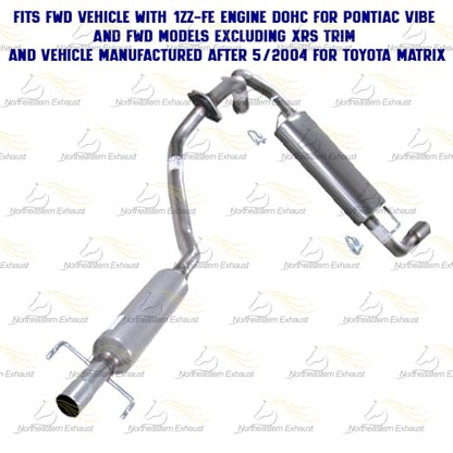 Exhaust Resonator Pipe & Muffler Kit Compatible with Toyota Matrix 2005-2008 1.8L | Pontiac Vibe 2005-2008 1.8L | Stainless Steel | Northeastern Exhaust | Includes Gasket, Clamps, Hangers and Bolt Kit
