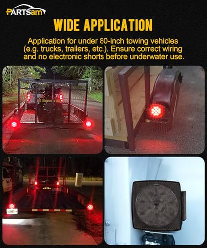 Partsam Pair Slim Square LED Trailer Light Submersible Tail Lights 15 Red 4 White LEDs 5050 SMD Stop Turn Tail with Side Clearance and License Lights for Under 80" Boat Trailer 12V IP67 Smoke Lens - color: Smoke Lens
