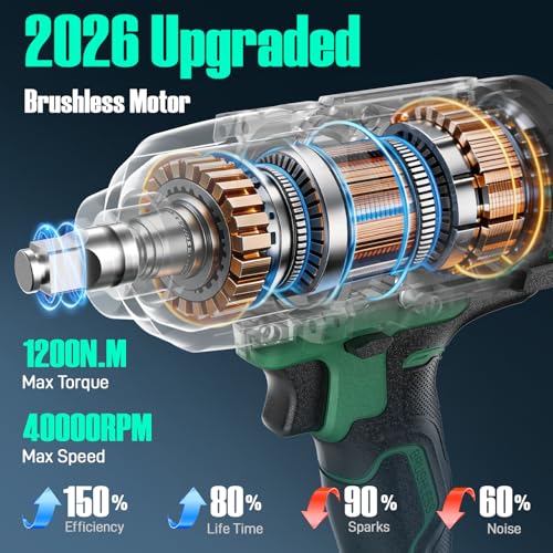 KIMO Cordless Impact Wrench 1/2 Inch, High Torque Impact Driver for Truck - color: Light Green