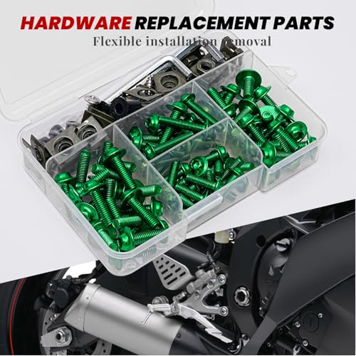 Green Motorcycle Fairing Bolt Kit 177Pcs, M5 M6 Stainless Steel - color: Green