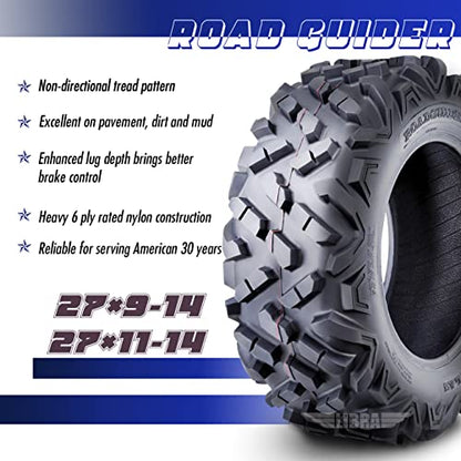 ROADGUIDER Set4 ATV UTV Tires 27x9-14 Front & 27x11-14 Rear 6PR All Terrain - size: 27x9-14 & 27x11-14