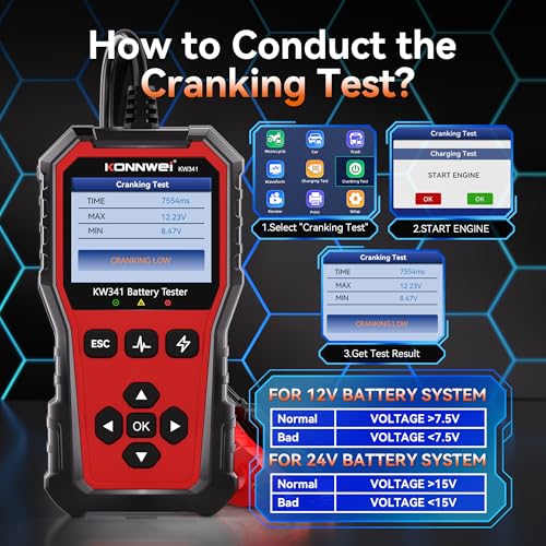 KONNWEI KW341Car Battery Tester, Automotive Cranking Charging Test - size: 8.27*6*2.36 inch