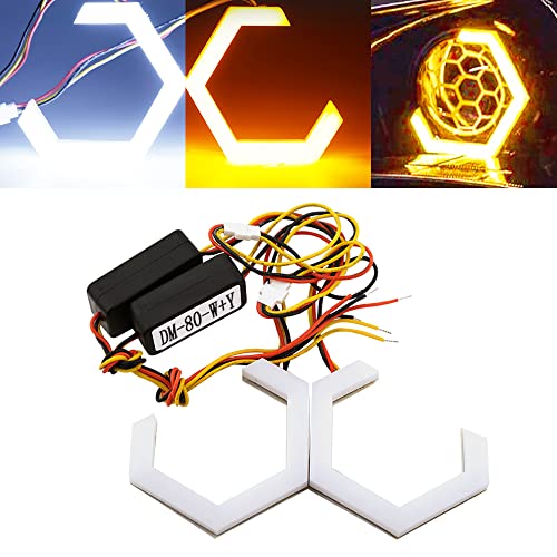 Qasim Hexagon Angel Eyes 80MM Switchback White DRL+Amber Turn Signal Light - size: 80MM WA