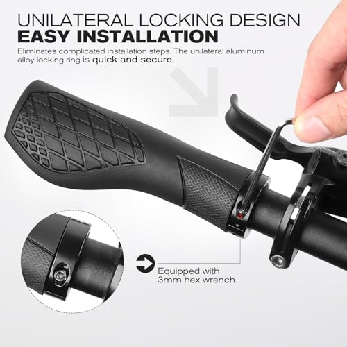 GXCROR Bike Grips,Ergonomic Bicycle Handlebars Grips Shock Absorbing Dual-Density Silicone,Universal 22.2mm Fit with 3D Non-Slip Pattern,Scooter Grips - color: Black