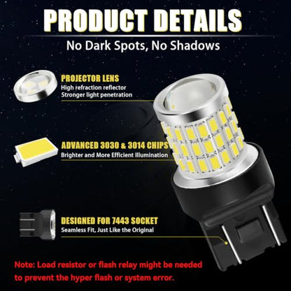 iBrightstar 7443 LED Bulb White, 7440 LED Reverse Light Bulbs Super Bright for Backup Lights Tail Lights Parking Lights, 2 Pack - color: White, size: 7443