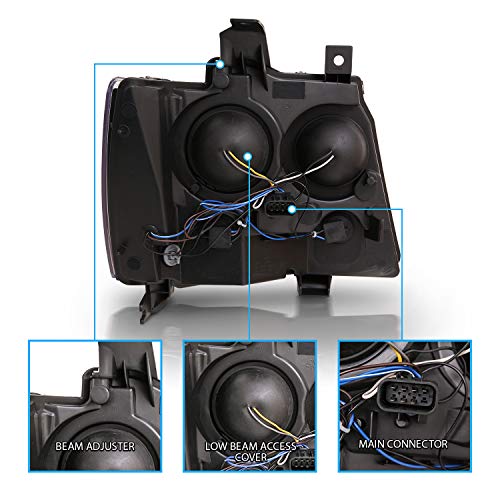 AmeriLite for 2007-2013 Chevy Avalanche/Suburban/Tahoe Switchback LED Tube Turn Siganl Projector Black Replacement Headlights Pair - Passenger and Driver Side - color: Black Projector Switchback LED Bar
