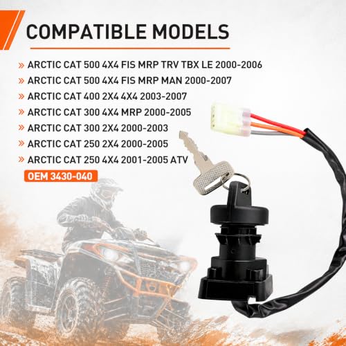 Ignition Key Switch for Arctic Cat ATV 250 300 400 500 2x4 4x4 2000-2007