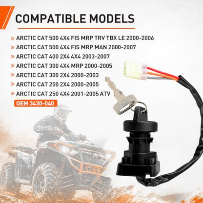 Ignition Key Switch for Arctic Cat ATV 250 300 400 500 2x4 4x4 2000-2007