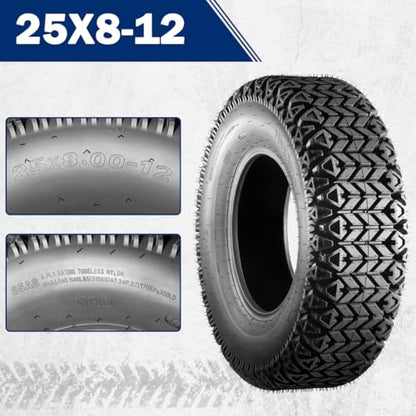 MaxAuto 25x8-12 Hilly Lawn ATV Tires, 25x8x12 Mud Sand Off-Road Tire, 17MM Deep Tread, 6PR Tubeless, 2 Pack - size: 25x8.00-12