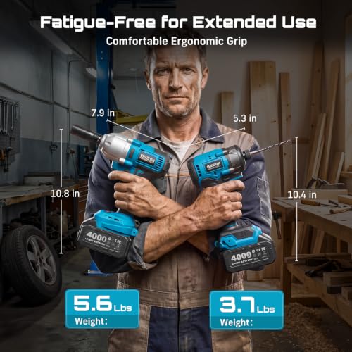 Seesii Impact Wrench & Impact Driver Combo Kit for Auto Repair & Home DIY - color: 665 Ft-lbs / 2x Battery / Impact Driver