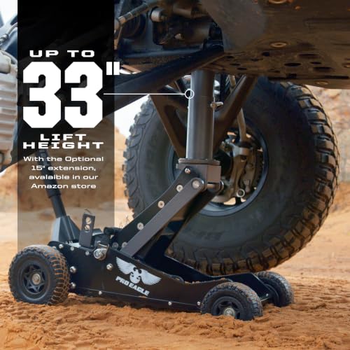Pro Eagle 3 Ton Kratos Big Wheel Off Road Jack - Heavy Duty Hydraulic Floor Jack for Lifted Trucks & SUVs - All Terrain High Lift with 8 inch Extension & Skid Plate