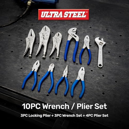 10PC Wrench and Plier Set, Heat Treated Carbon Steel