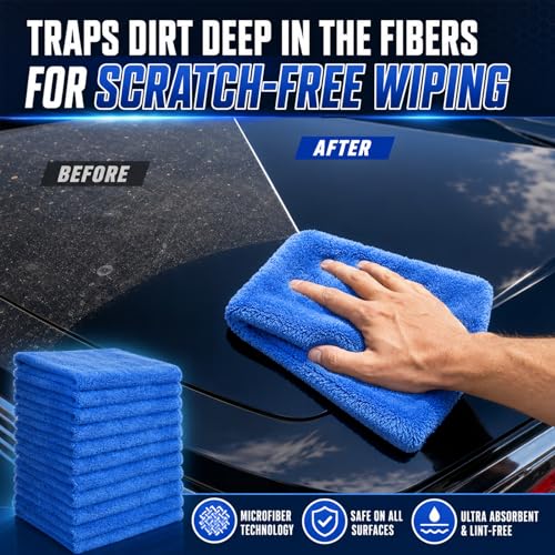 Shimeyao 30 Pcs 16 x 16 Inch Microfiber Car Towels, 500 GSM Edgeless Plush - color: Dark Blue, size: 16 x 16 Inch