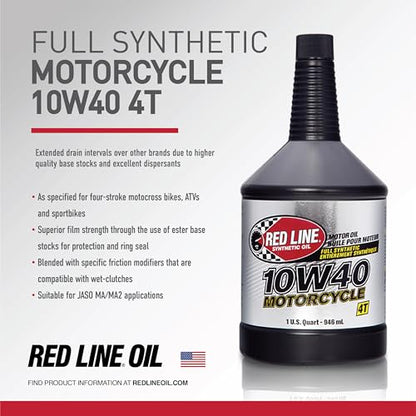 Red Line 42404 10W40 Synthetic Motorcycle Motor Oil - 1 Quart - size: Quart