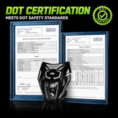 DOT Dirt Bike Headlight LED With Turn Signals and Graphics Sticker-Black - color: Black with Sticker, size: With Turn Signals