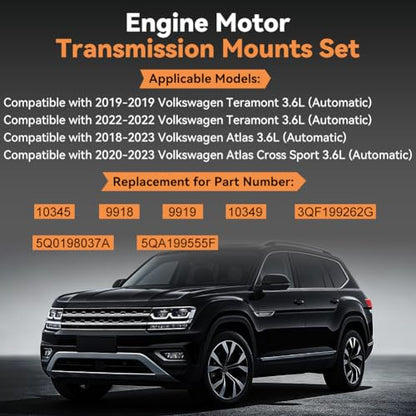 Engine Motor Transmission Mount Set Compatible with Volkswagen Atlas 3.6L