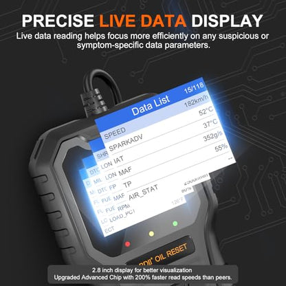 Car Code Reader OBD2 Scanner for Check Engine Light Oil Reset OBDII Scan Tool Diagnostic Tool Reset Fix Clear Fault Code Readers for Cars 1996+ - color: Black