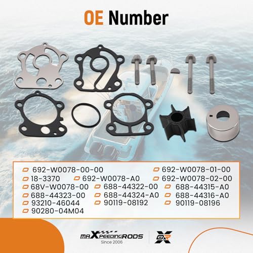 maXpeedingrods Water Pump Impeller Repair Kit for Yamaha Outboard 2 Stroke - size: For 60 70 75 80 85 90 HP 1984-2009