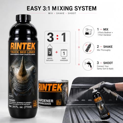LAUCO Rintek Urethane Spray 1 Gallon Black Bedliner Coating, Heavy-Duty Polyurethane Protective Truck Bed Liner Paint, Waterproof Anti-Slip Impact-Resistant Automotive Coating 95096 - style: Black – No Gun