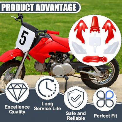 Podoy CRF50 Plastics Kit Body Fender Fairing Set 7PCS with Bolts (Red) - style: Red