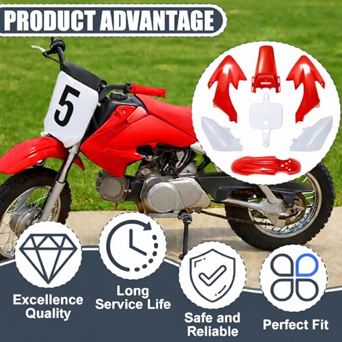 Podoy CRF50 Plastics Kit Body Fender Fairing Set 7PCS with Bolts (Red) - style: Red