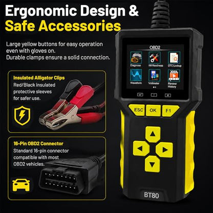 Car OBD2 Scanner Battery Tester 2 in 1 Code Reader Full OBDII Diagnosis 12/24V - color: BT80 2 in 1 Code Reader