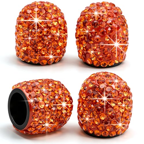 4PCS Bling Crystal Diamond Tire Stem Valve Caps, Dustproof Car Wheel Tire Valve Caps Universal Tire Valve Stem Covers for Cars, SUV, Trucks, Bikes, Motorcycles, Bicycles (Orange) - color: Orange, size: 4 pcs