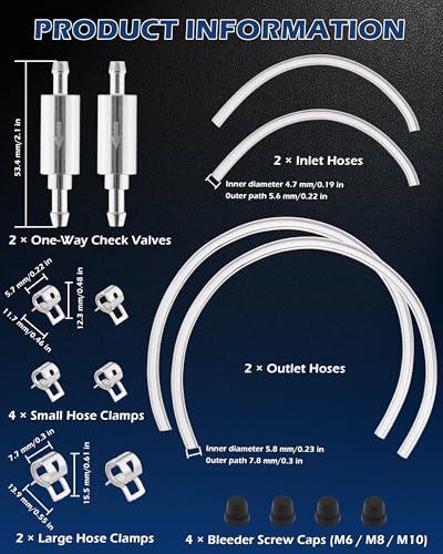 2Set Brake Fluid Bleeder Kit, One Way Check Valve Brake Bleeder Hose, Universal DIY Brake Fluid Bleeding Tool Kit for Car, Motorcycle & Clutch Hydraulic Systems