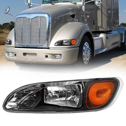 Headlight Fit 2005-2016 Peterbilt 387/386/384/325/330/335/337/340/348/382 - color: Black-Left