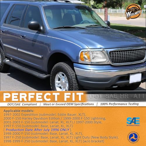 WEELMOTO Headlight for 1997-2003 F150/F250/Expedition W/Bulbs Halogen - color: Chrome Housing I Amber Reflector