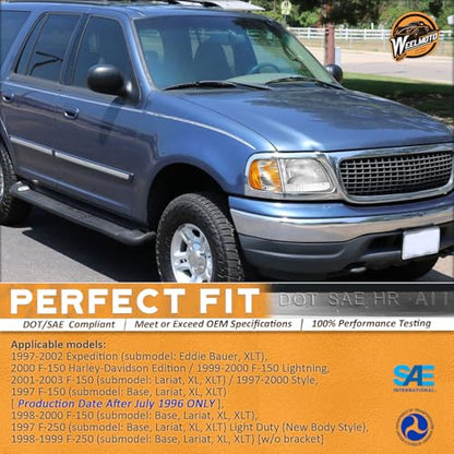 WEELMOTO Headlight for 1997-2003 F150/F250/Expedition W/Bulbs Halogen - color: Chrome Housing I Amber Reflector