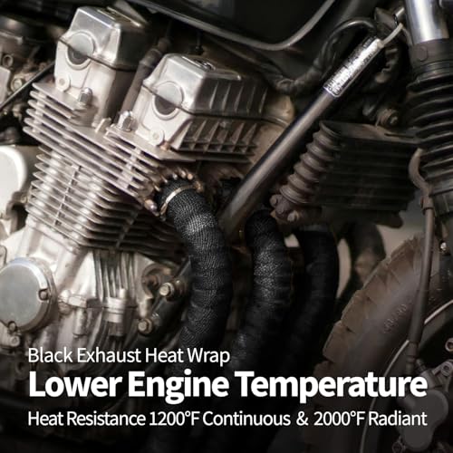 Black Exhaust Heat Wrap Roll, 2 Inch x 50 Ft, for Motorcycle Fiberglass Heat Shield Tape with Stainless Ties