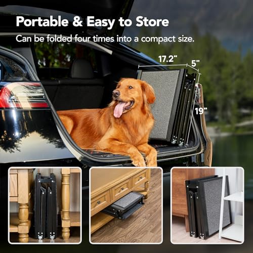 PetThem Dog Ramp for Cars, 71" L × 17.2" W, Extra-Long Foldable - size: 71" L x 17.2" W with Dog Pattern Upgraded