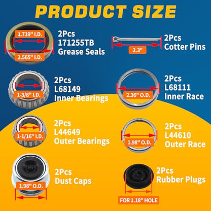2Sets L44649 L68149 Trailer Hub Bearings Kit for 3500 lb #84 Axle - color: KIT#1-1 (2Set L68149 L44649 Bearings Kit)