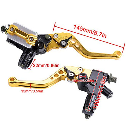 Universal Motorcycle 7/8" 22mm Handlebar Brake Master Cylinder Clutch Lever CNC Left & Right Set Compatible with Harley Honda Kawasaki Suzuki Yamaha（ Piston Diameter 12.7mm (Gold) - color: Gold